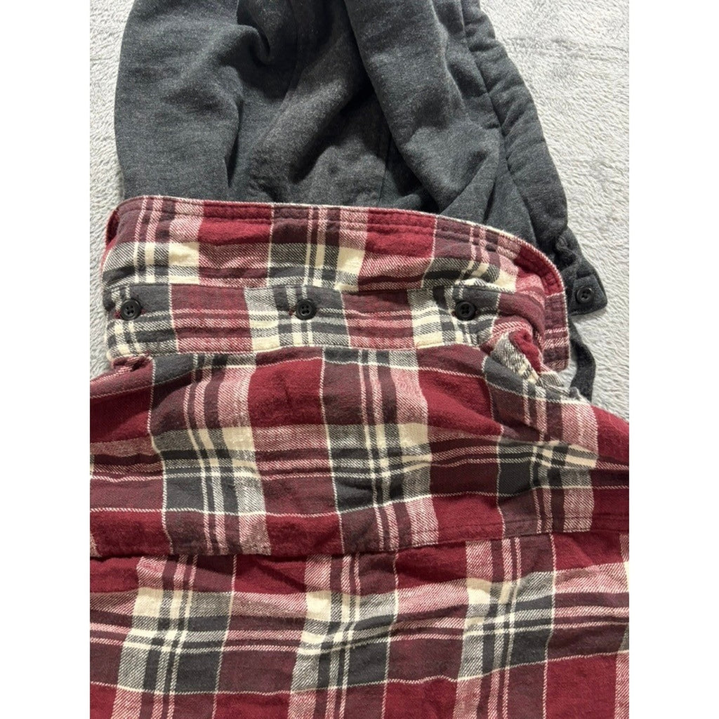 American Eagle M Red Plaid Hooded Flannel Shirt Womens Casual Vintage Style