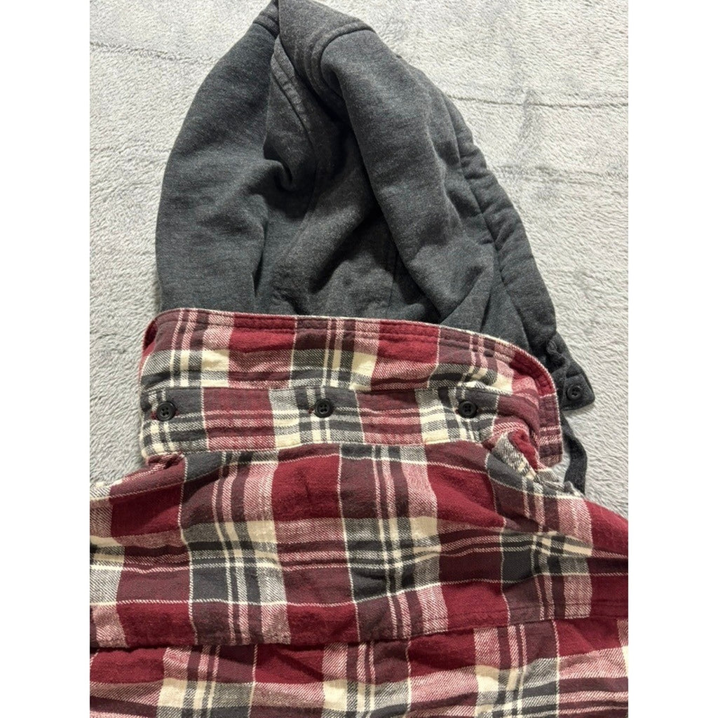 American Eagle M Red Plaid Hooded Flannel Shirt Womens Casual Vintage Style