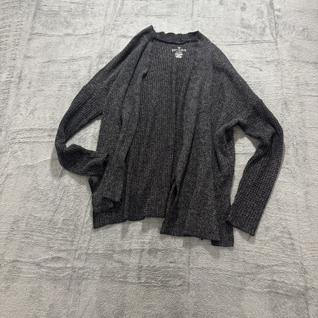 American Eagle Womens S Charcoal Gray Cardigan Open Front Soft Cozy Layering