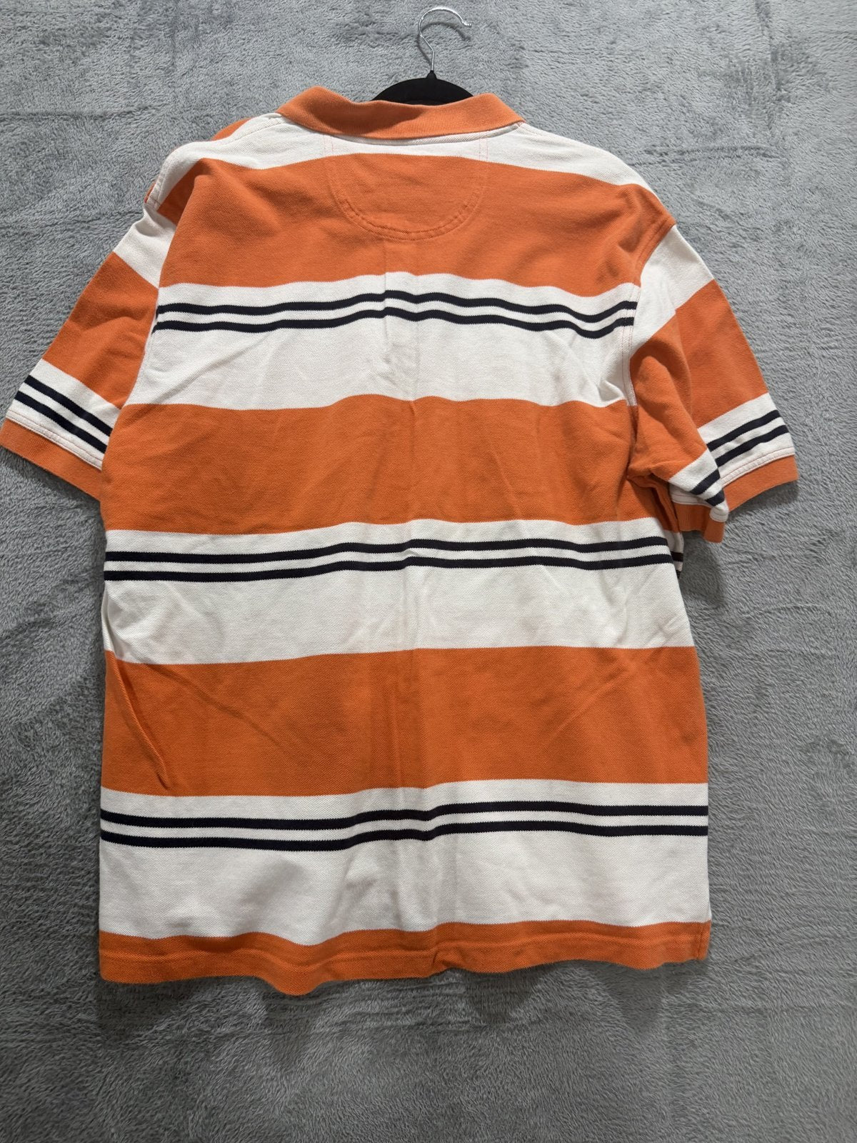 IZOD Mens XXL Orange White Striped Short Sleeve Polo Shirt Preppy