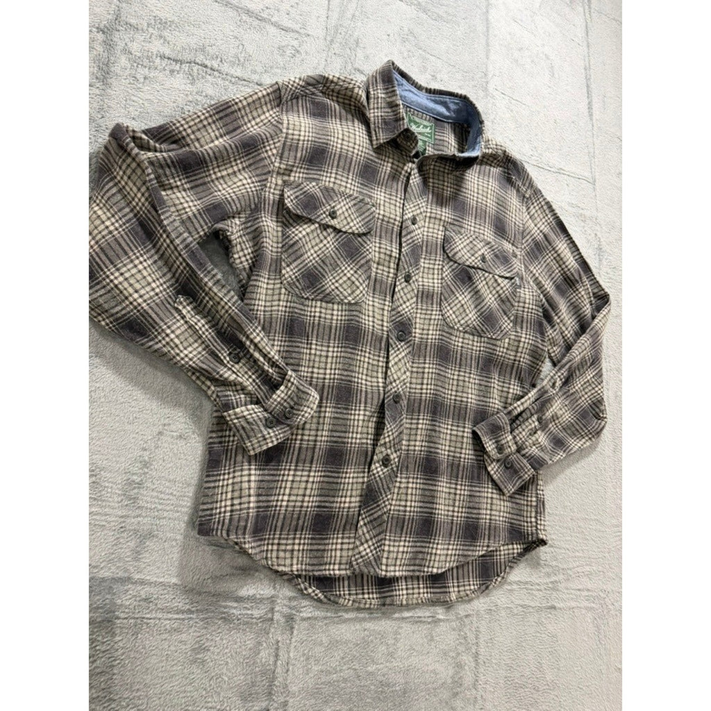 Woolrich Mens Grey Plaid Flannel Button Down Shirt Medium Long Sleeve Cotton