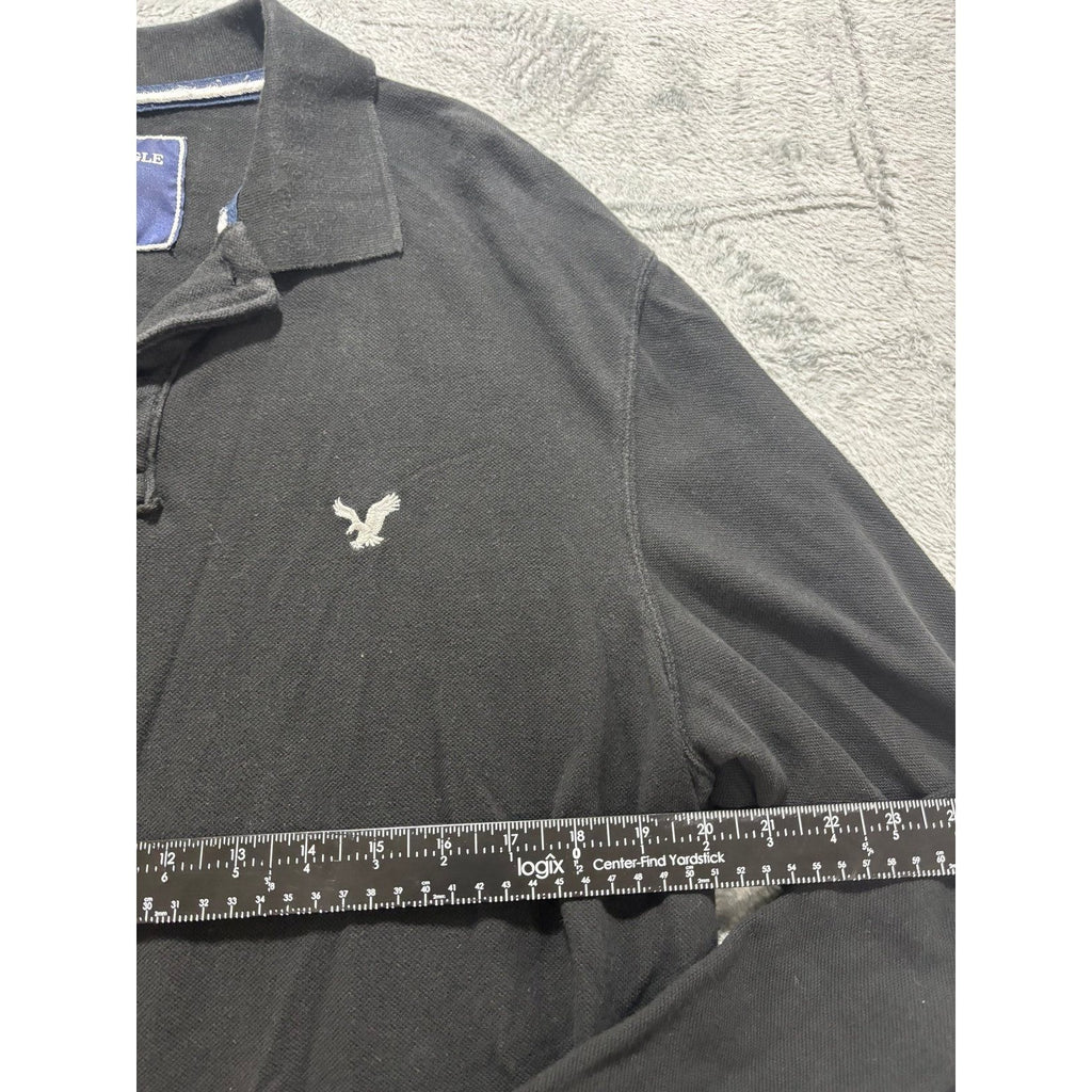 American Eagle XL Black Long Sleeve Polo Shirt Mens Vintage Fit Casual Preppy