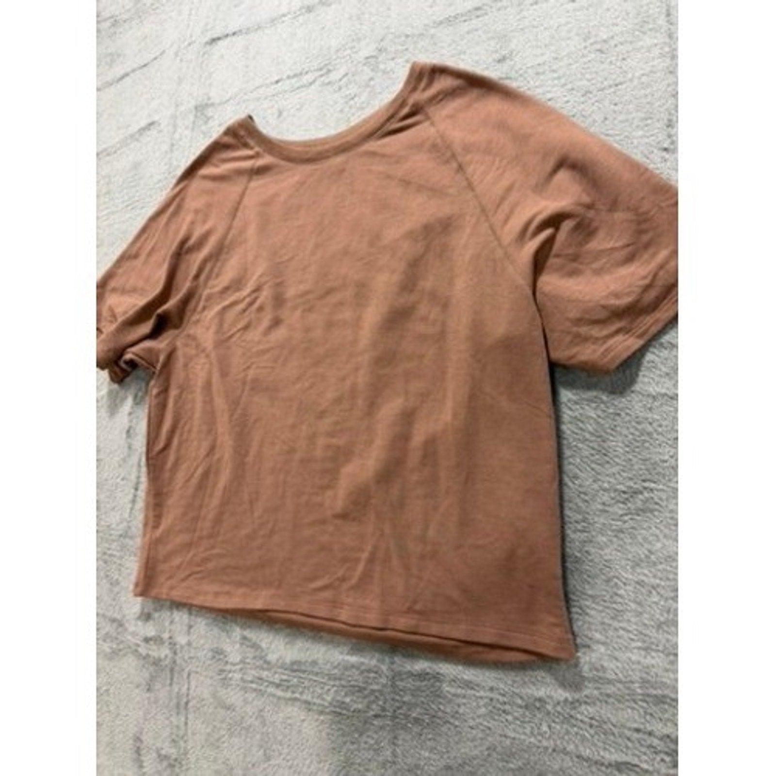 JoySpun Womens Brown Raglan Short Sleeve Crewneck Activewear Top M 8-10 Comfort