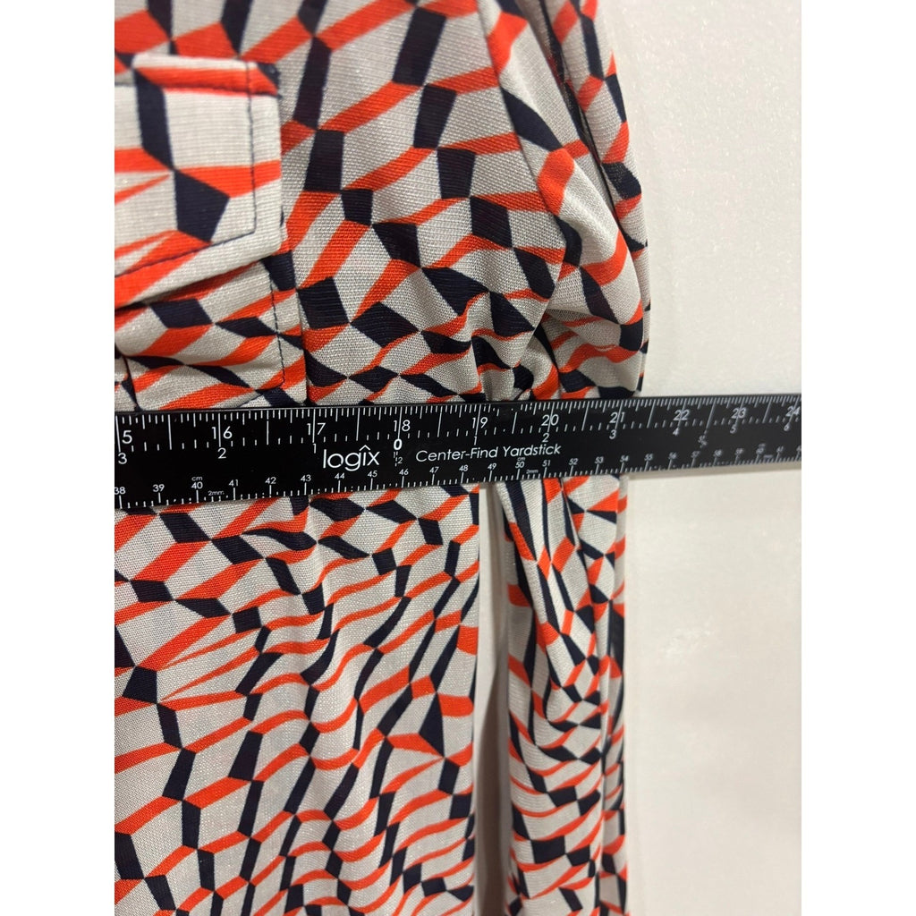 S-Twelve Geometric Print Button Down Blouse Retro Mod Top Large Chic Artsy Bold