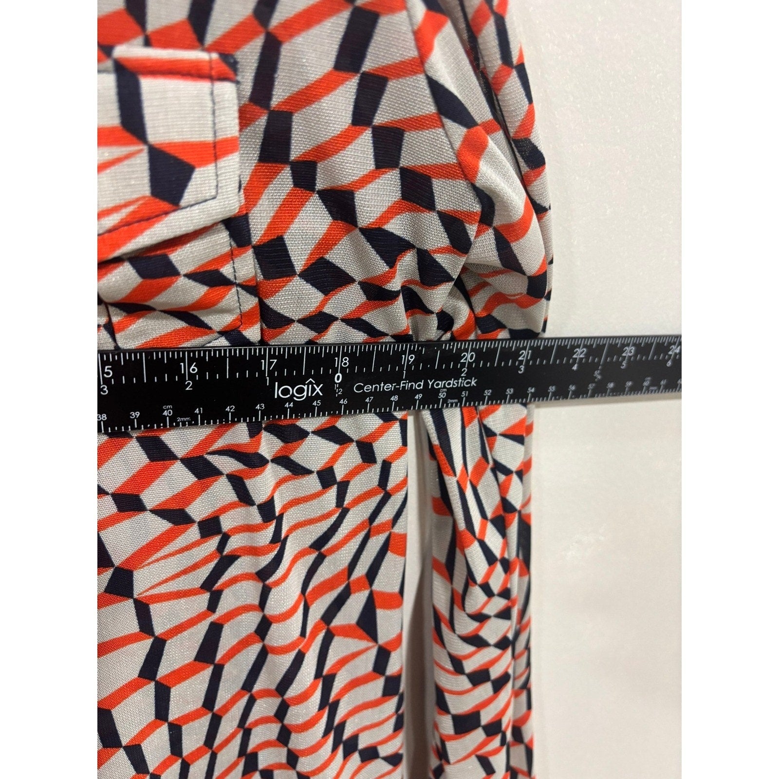 S-Twelve Geometric Print Button Down Blouse Retro Mod Top Large Chic Artsy Bold