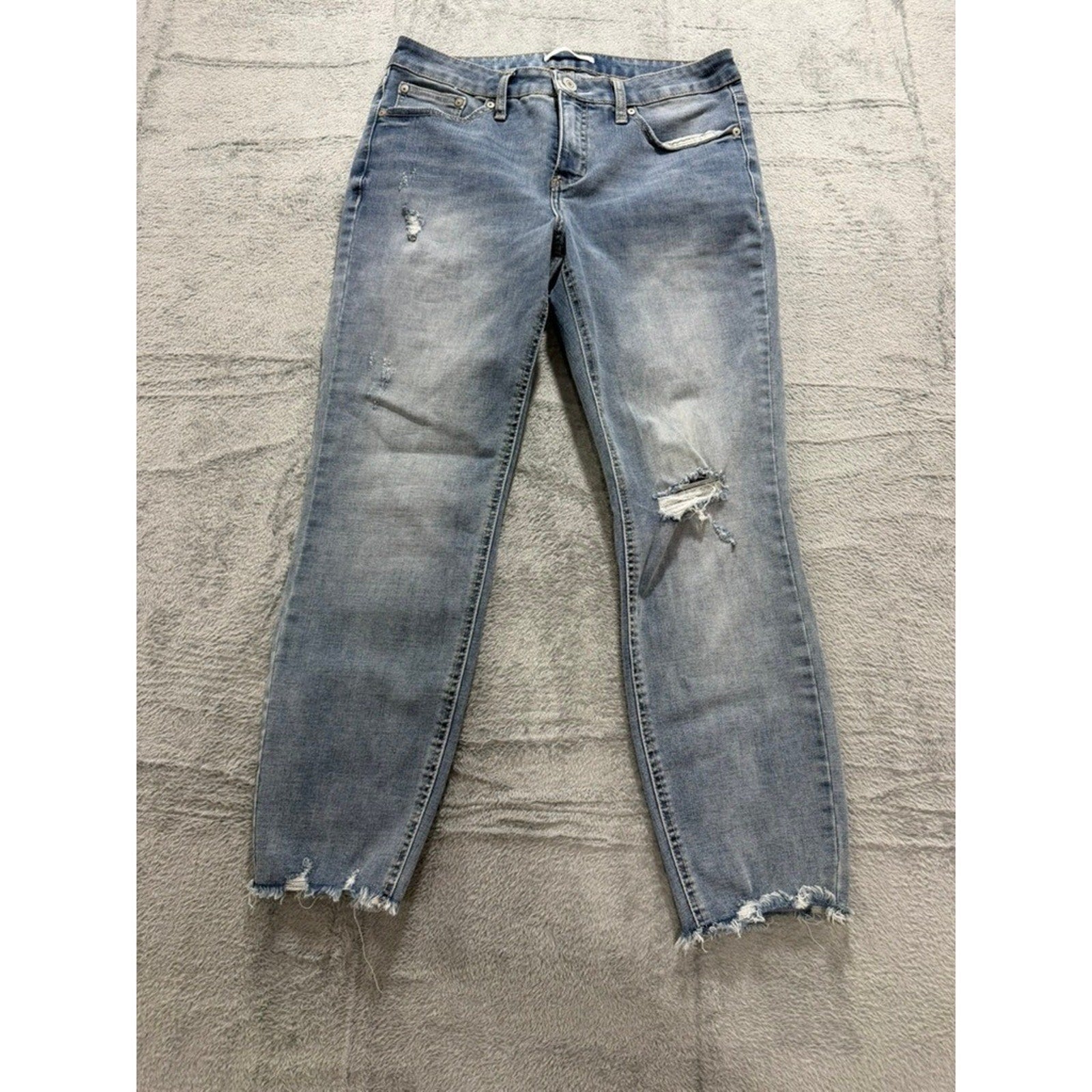 LC Lauren Conrad Skinny Ankle Jeans Light Wash Distressed Frayed Hem Size 12