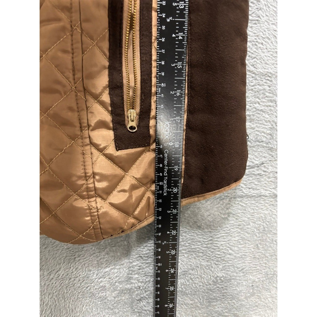 Ci Sono Quilted Vest Womens Medium Brown Hooded Sherpa Lined Zip