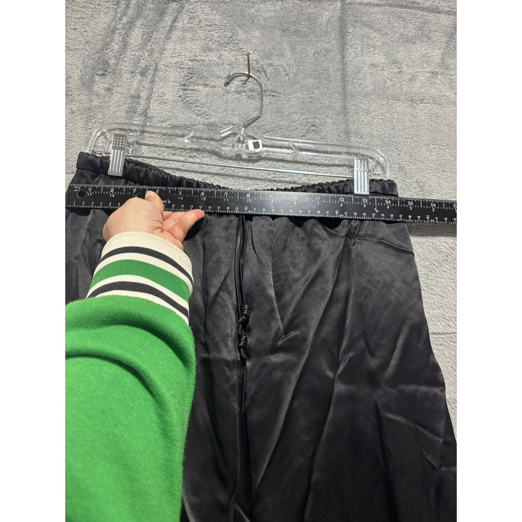 Zara Black Satin A-Line Maxi Skirt Drawstring Waist Size M NEW