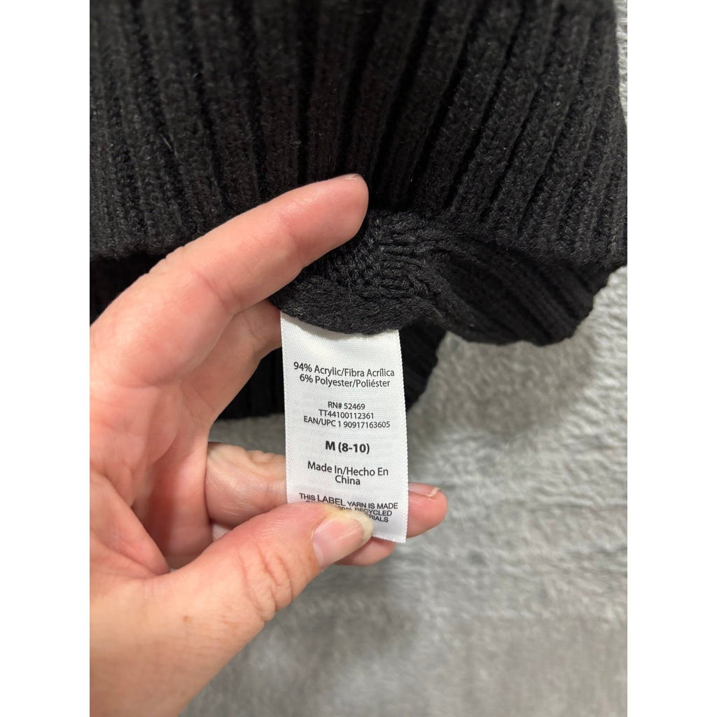 Time and Tru M Black Womens Mixed Cable Knit Sweater Crewneck Cozy Casual Boho
