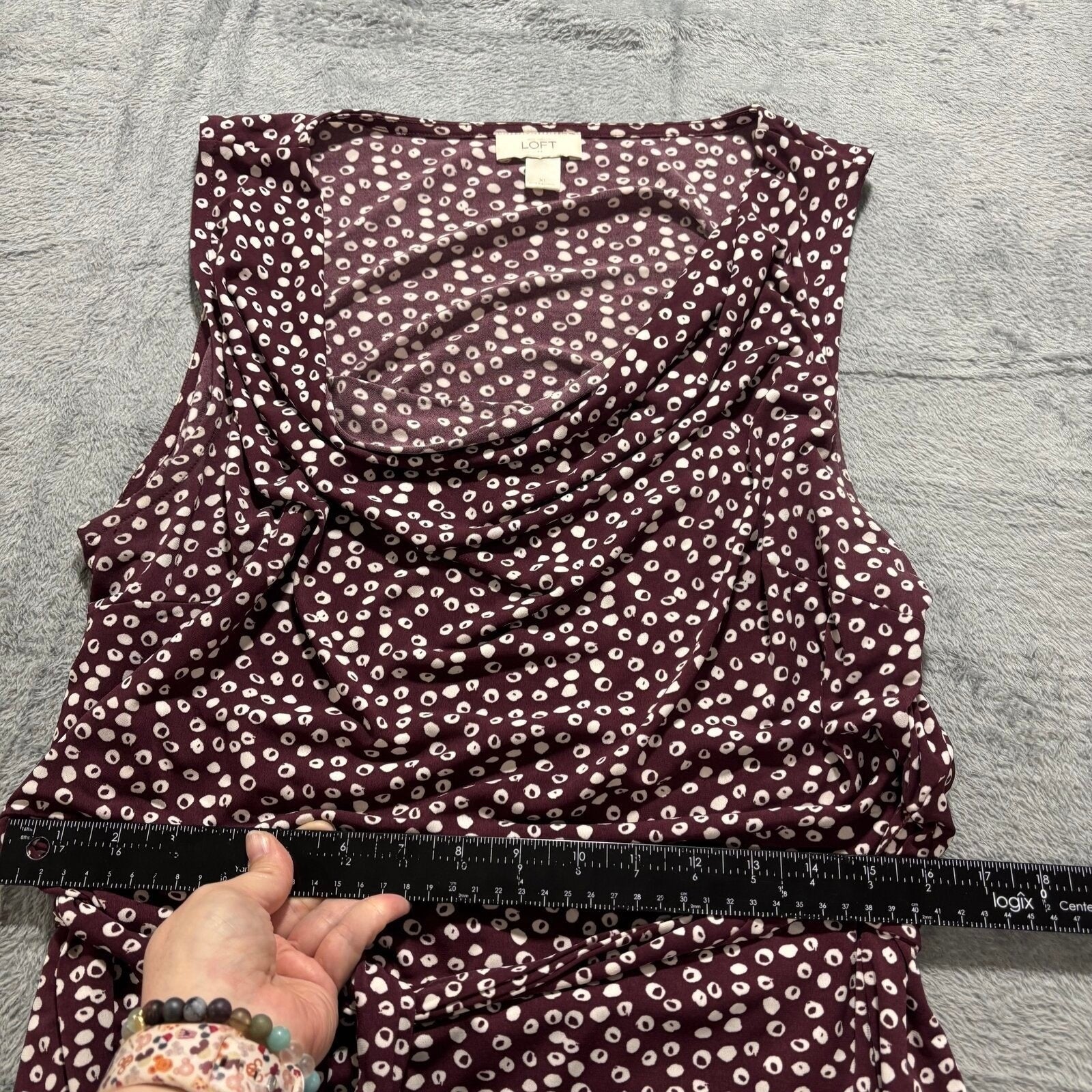LOFT XL Burgundy White Polka Dot Cowl Neck Womens Dress Casual Vintage Style