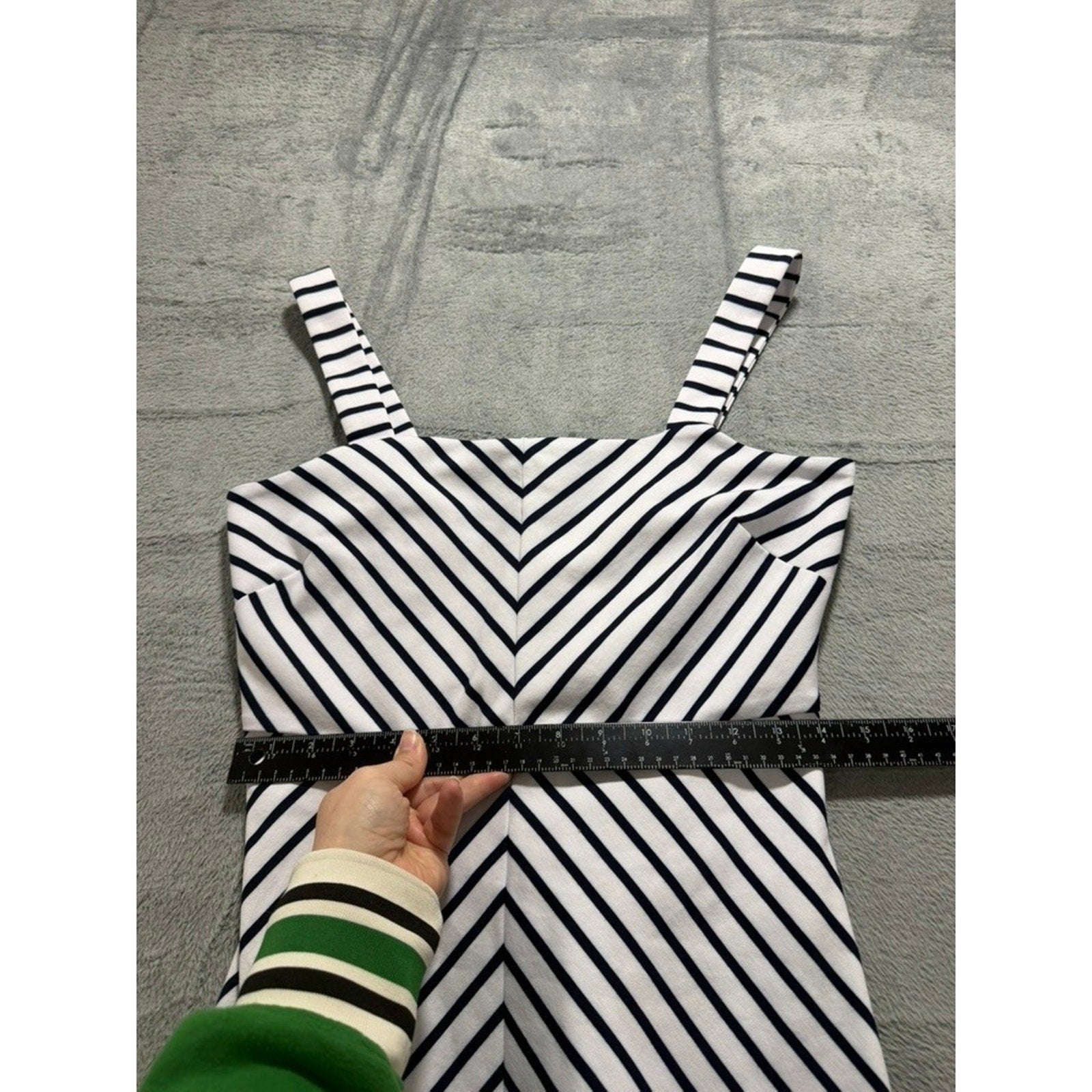 Womens Navy White Chevron Striped Fit Flare Mini Dress Square Neck Sleeveless
