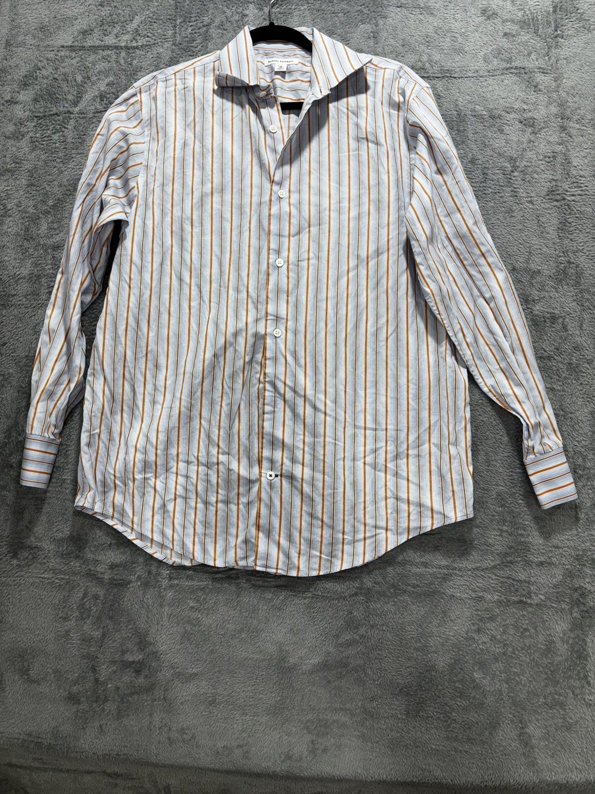 Banana Republic Mens 15-15 1/2 M Blue Striped Long Sleeve Button Up Dress Shirt