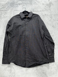 BCBG Attitude Mens L 16 1/2 34/35 Black Striped Long Sleeve Button Up Shirt