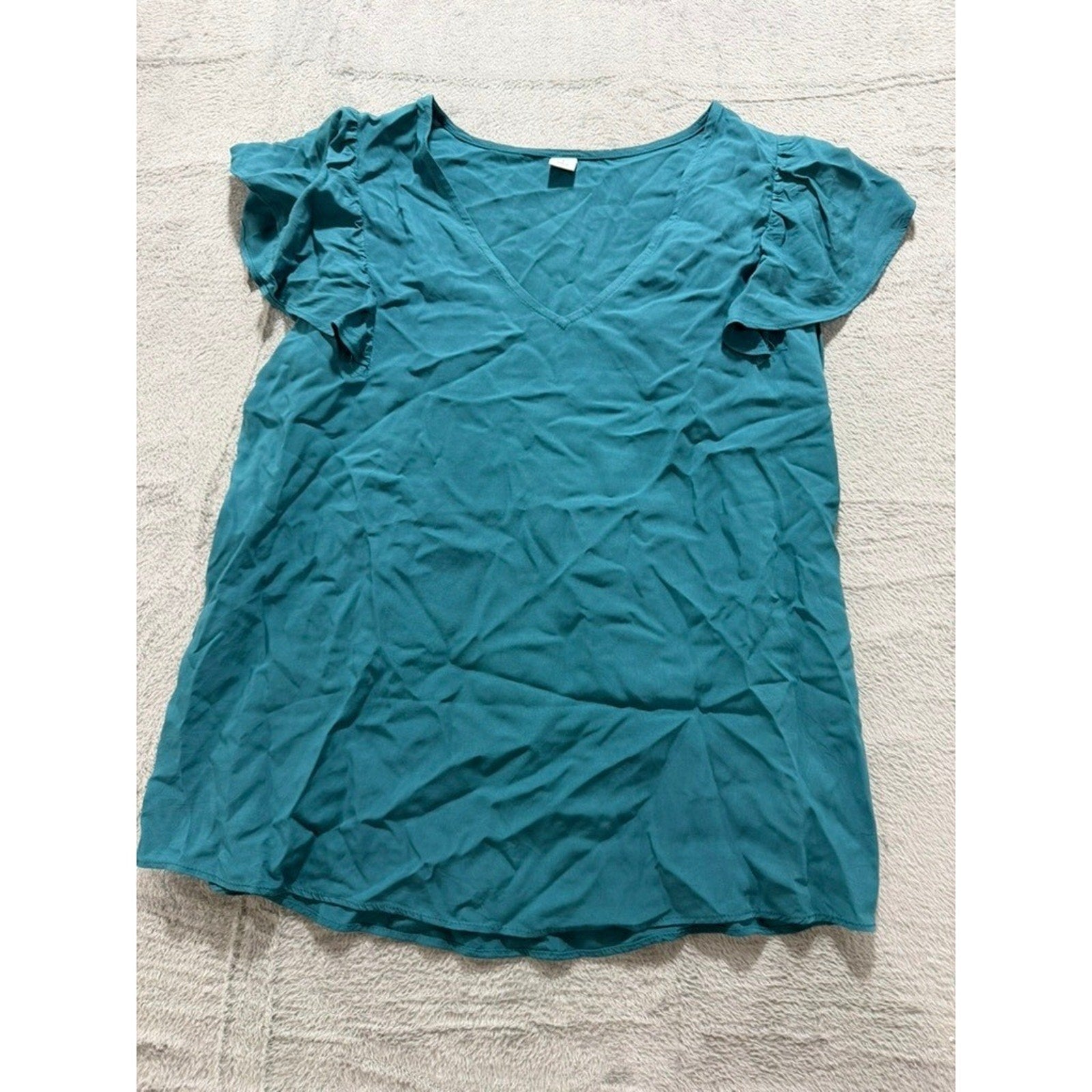 Old Navy Womens Teal Flutter Sleeve V-Neck Rayon Blouse Top Small