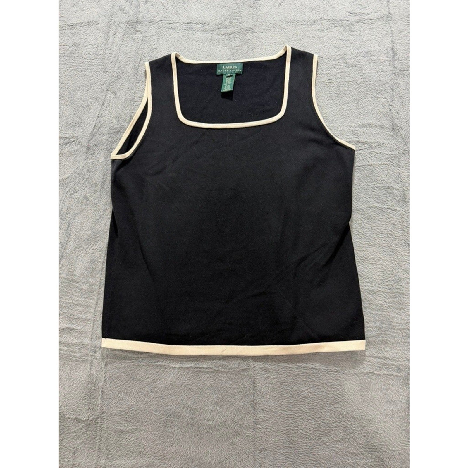 Lauren Ralph Lauren Tank Top Womens XL Black Silk Blend Contrast Trim Knit