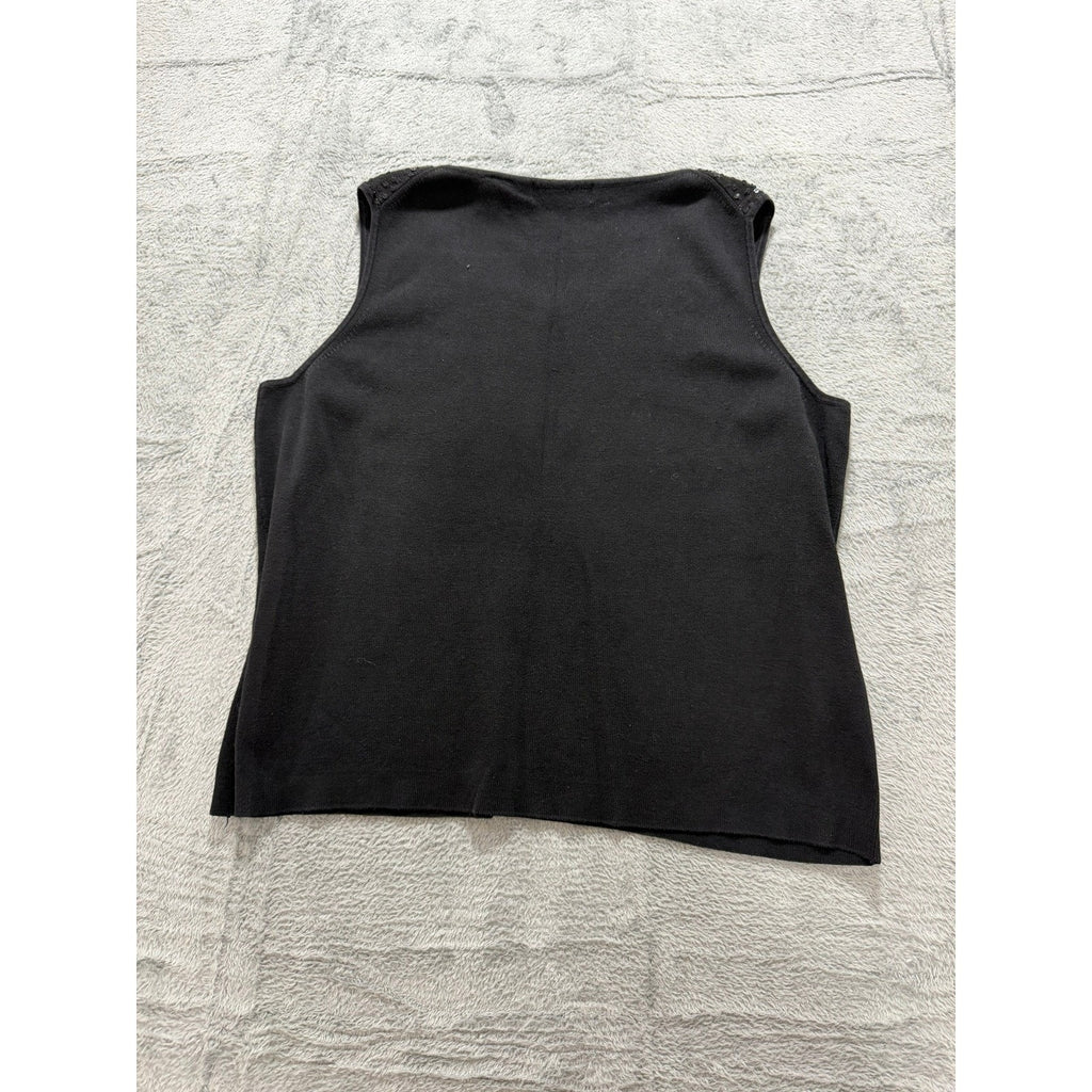 Kate Hill Womens XL Black Silk Cotton Blend Sequin V-Neck Knit Tank Top Shell