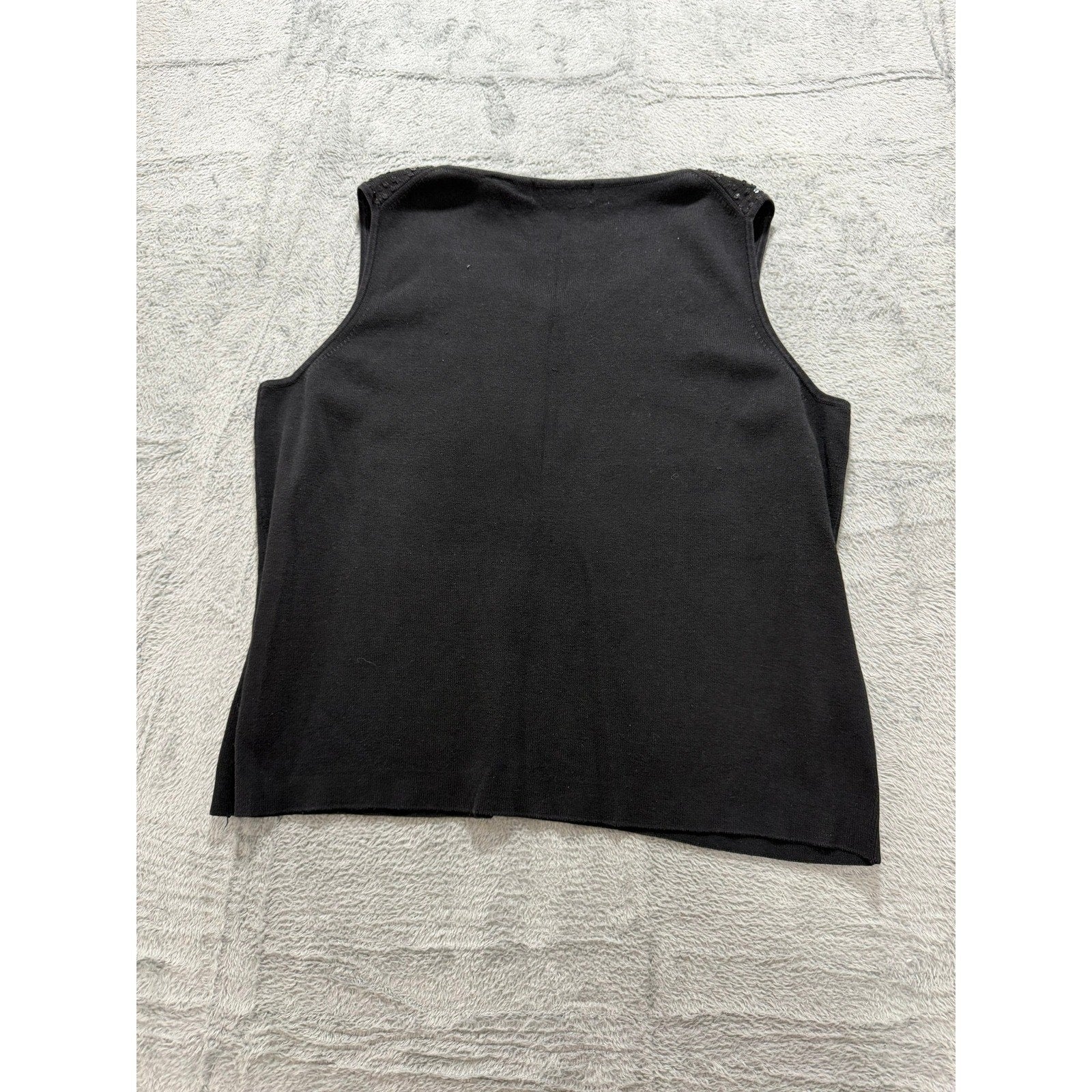 Kate Hill Womens XL Black Silk Cotton Blend Sequin V-Neck Knit Tank Top Shell