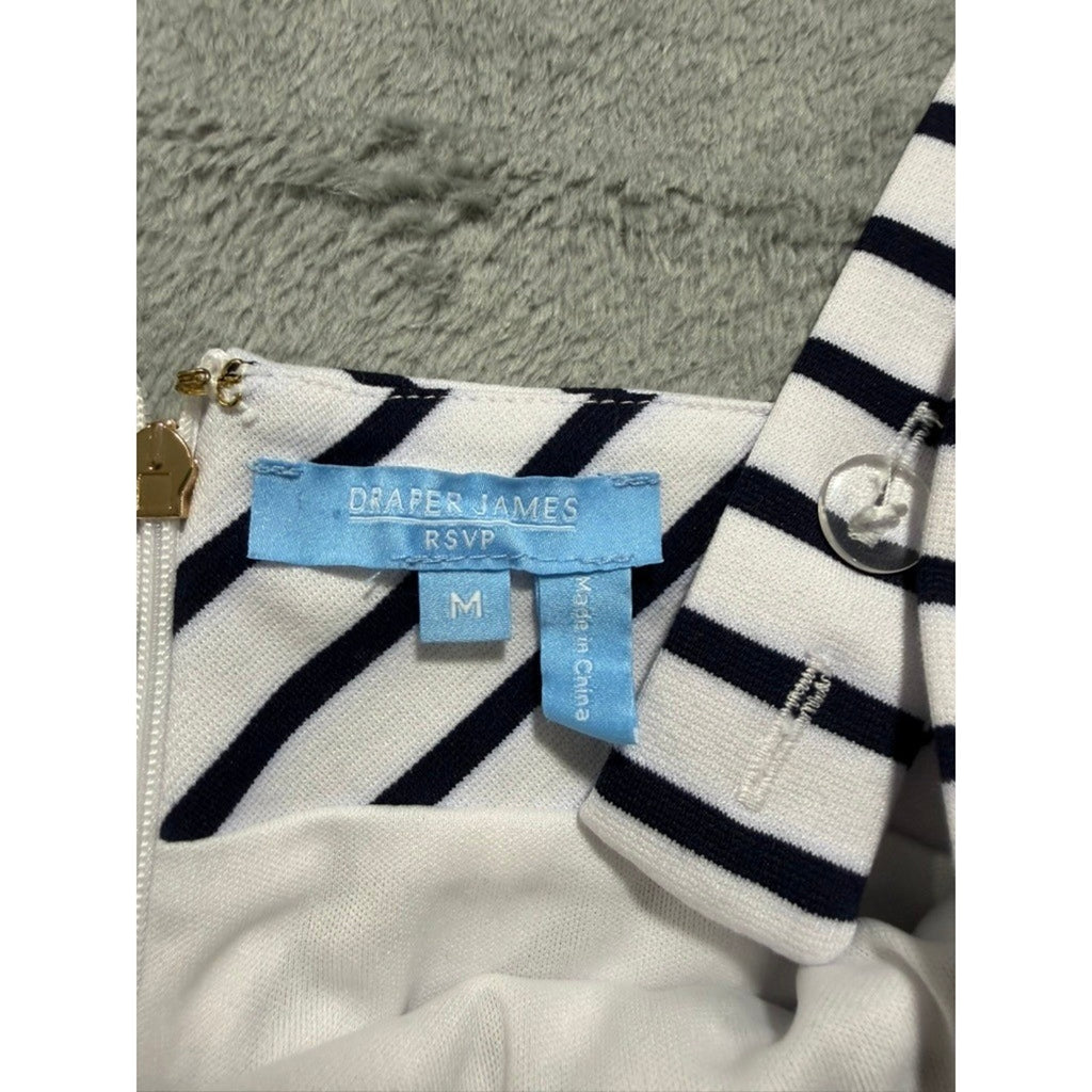 Womens Navy White Chevron Striped Fit Flare Mini Dress Square Neck Sleeveless