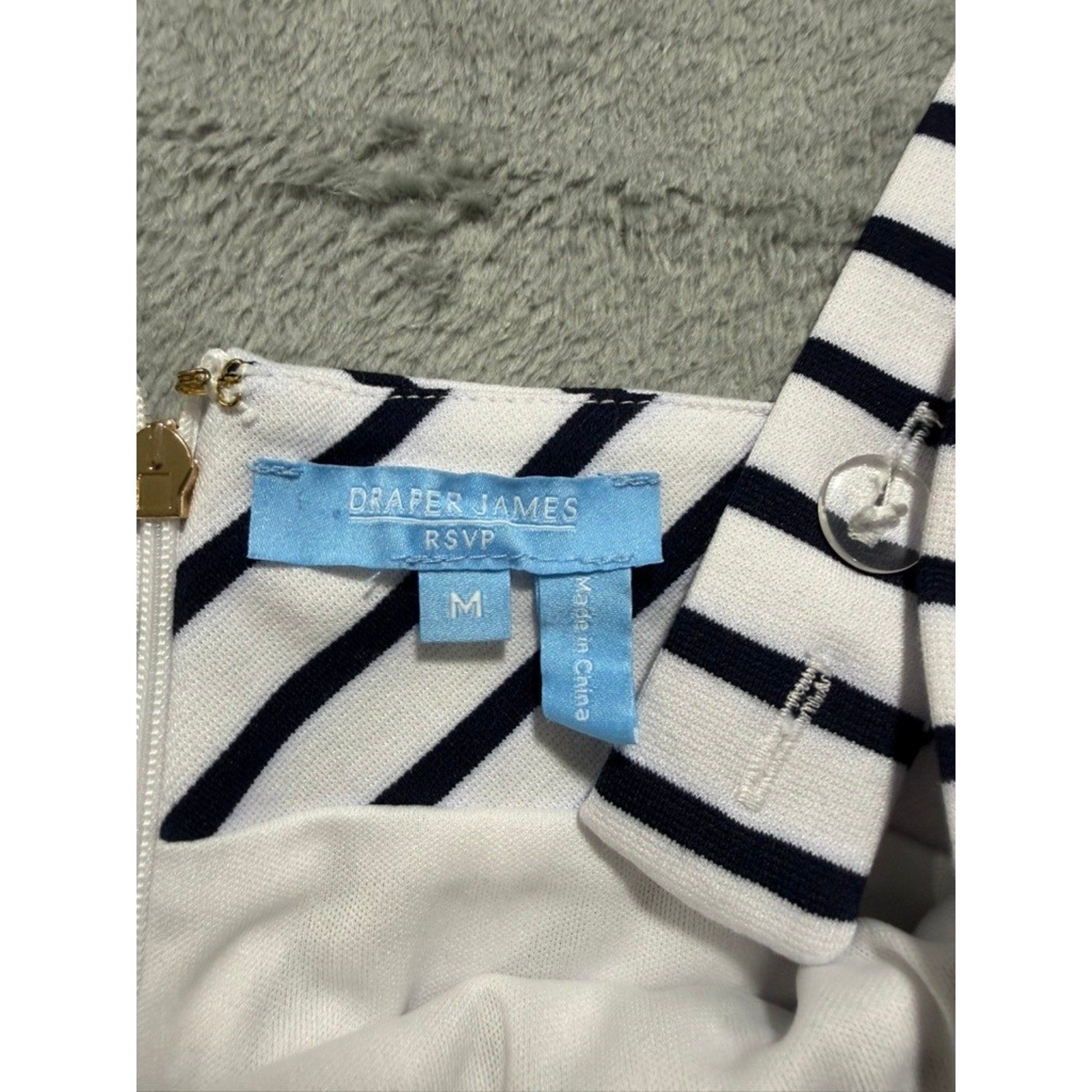 Womens Navy White Chevron Striped Fit Flare Mini Dress Square Neck Sleeveless