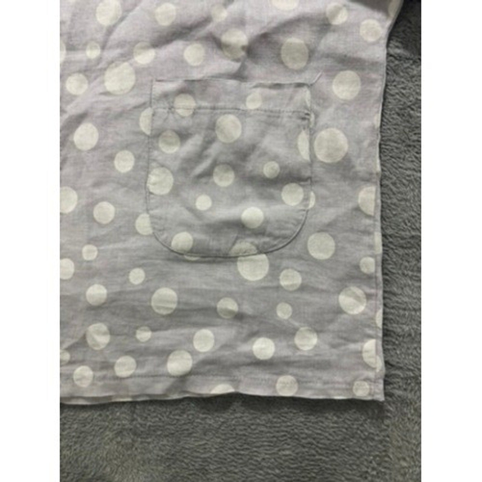Made Italy Blouse Womens L Polka Dot Linen Oversized Boxy Pocket Minimal