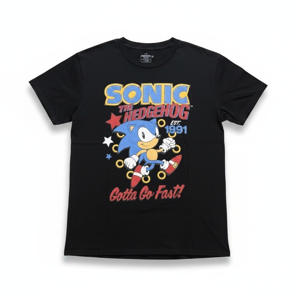 Sonic The Hedgehog L Black Graphic T-Shirt Womens Vintage Casual Retro Tee