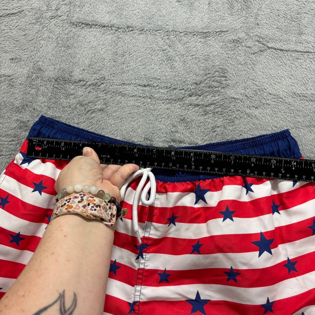 Way to Celebrate! M Red White Blue Stars Stripes Swim Trunks Patriotic Casual