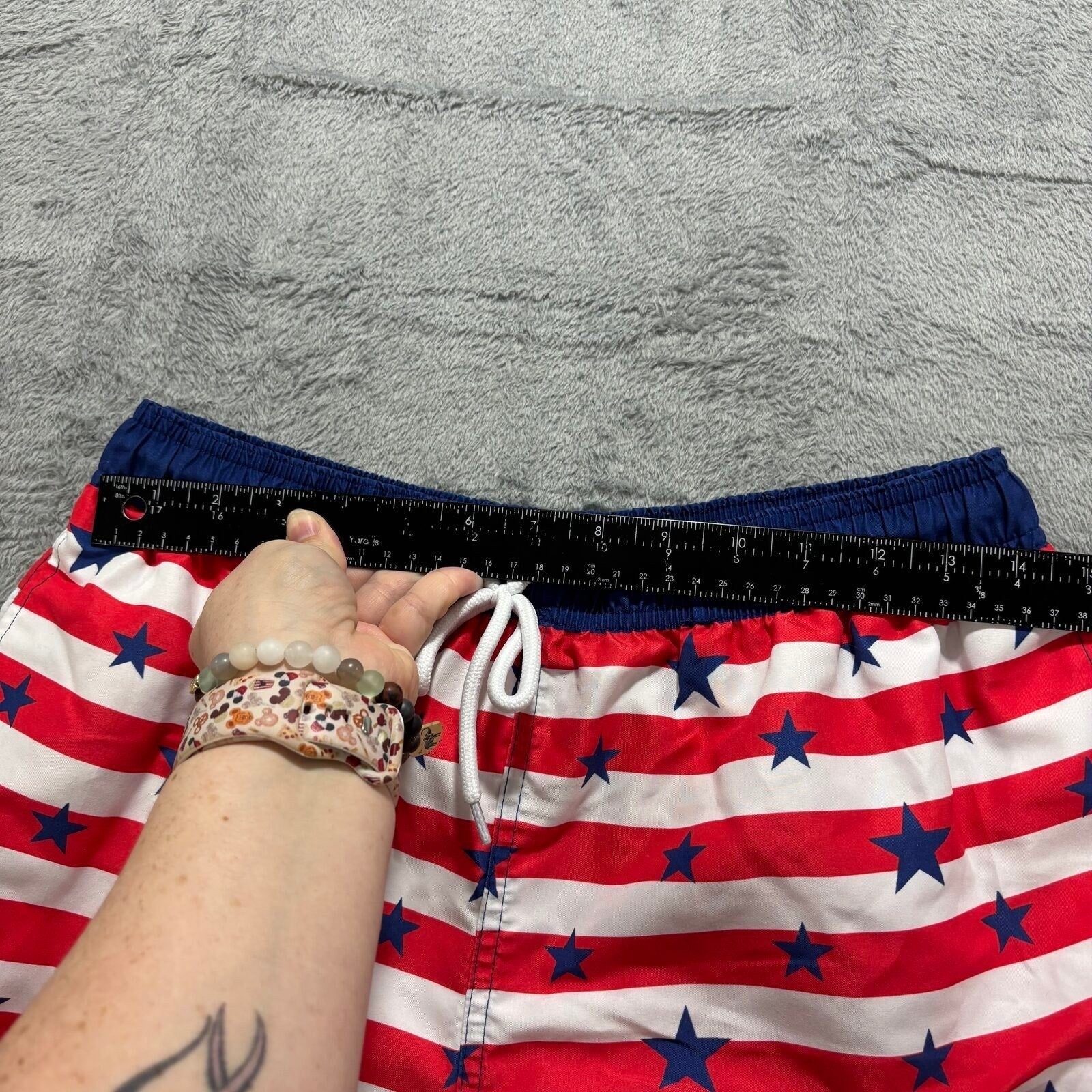 Way to Celebrate! M Red White Blue Stars Stripes Swim Trunks Patriotic Casual