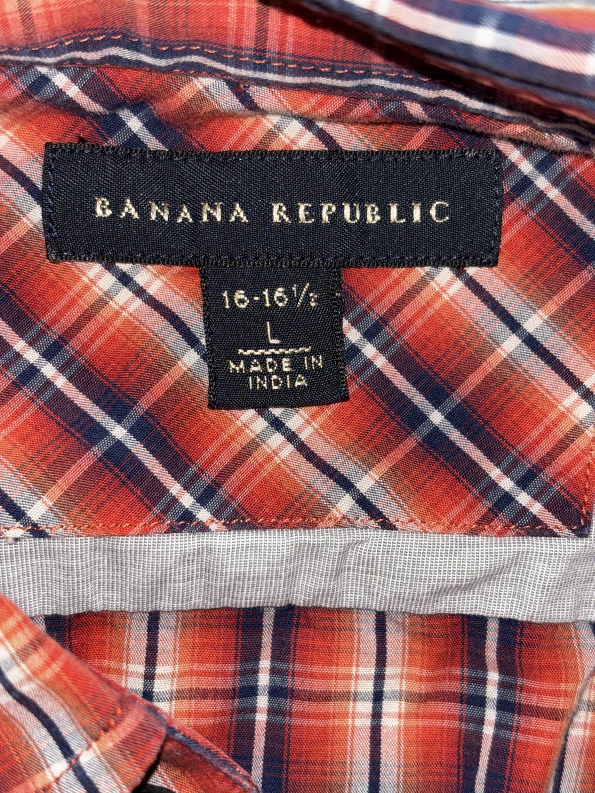 Banana Republic Mens 16-16 1/2 L Red Plaid Long Sleeve Button Up Dress Shirt