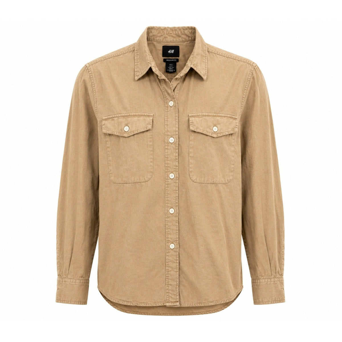 HM Mens Regular Fit Long Sleeve Button Up Utility Shirt Tan Khaki Small