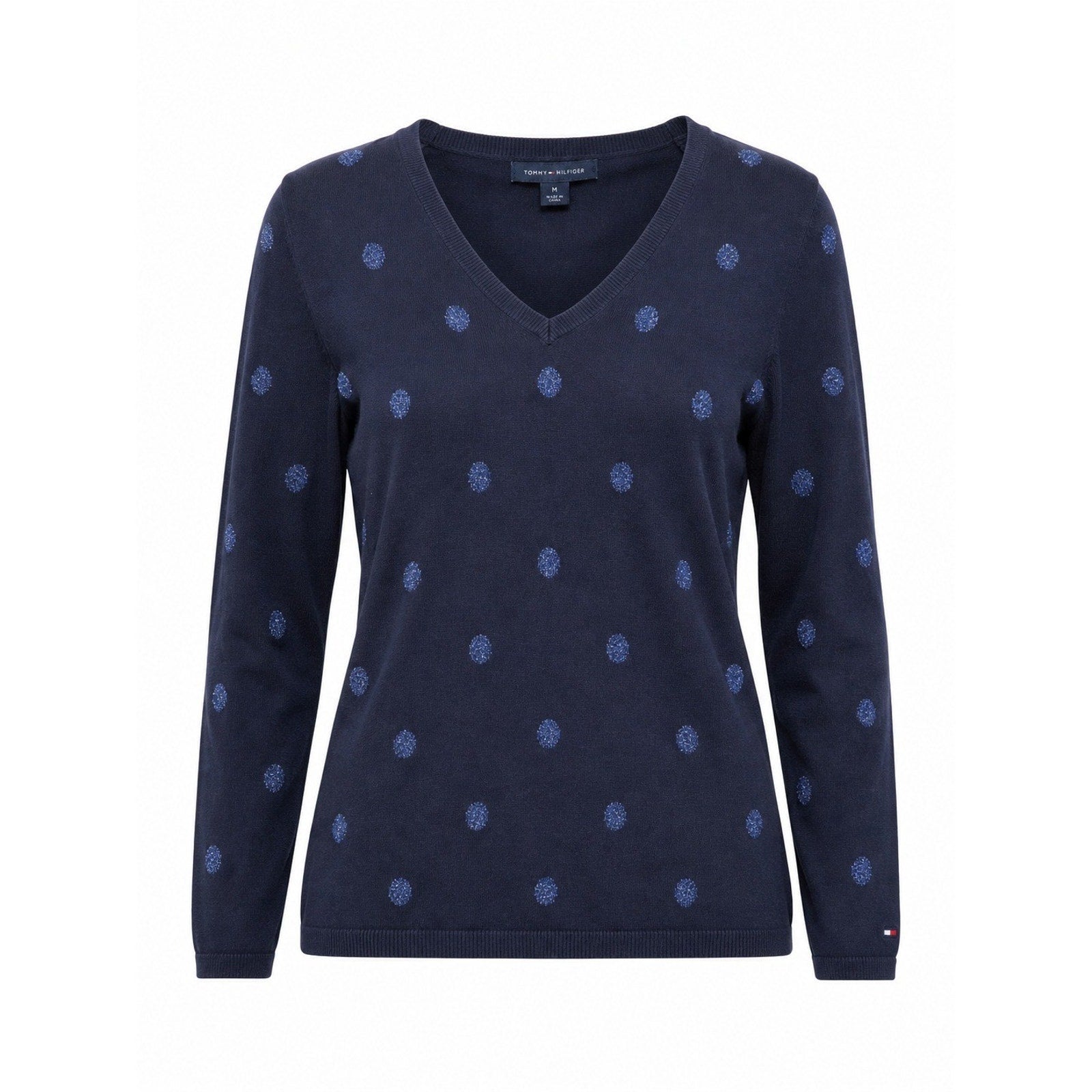 Tommy Hilfiger Sweater Womens M Navy Polka Dot V Neck Long Sleeve Preppy