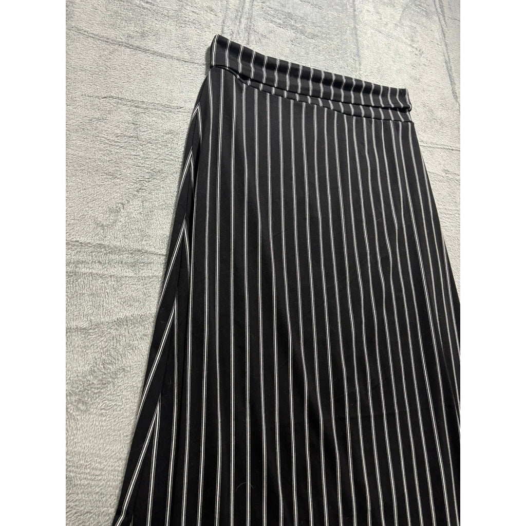 Urban Coco Black White Pinstripe A-Line Midi Skirt Elastic Waist Stretch S