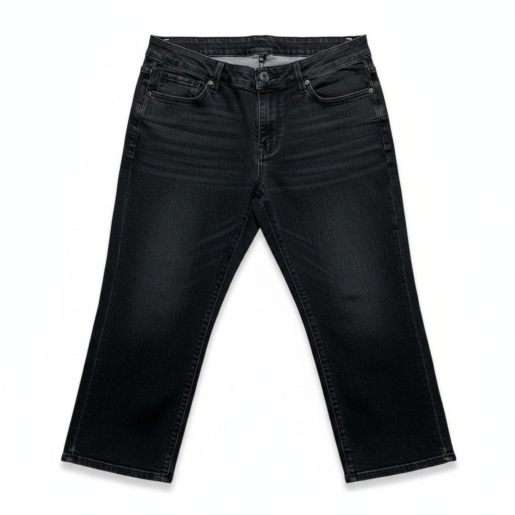 Faded Glory Womens 16 Black Denim Cropped Jeans Casual Boho Capri Pants