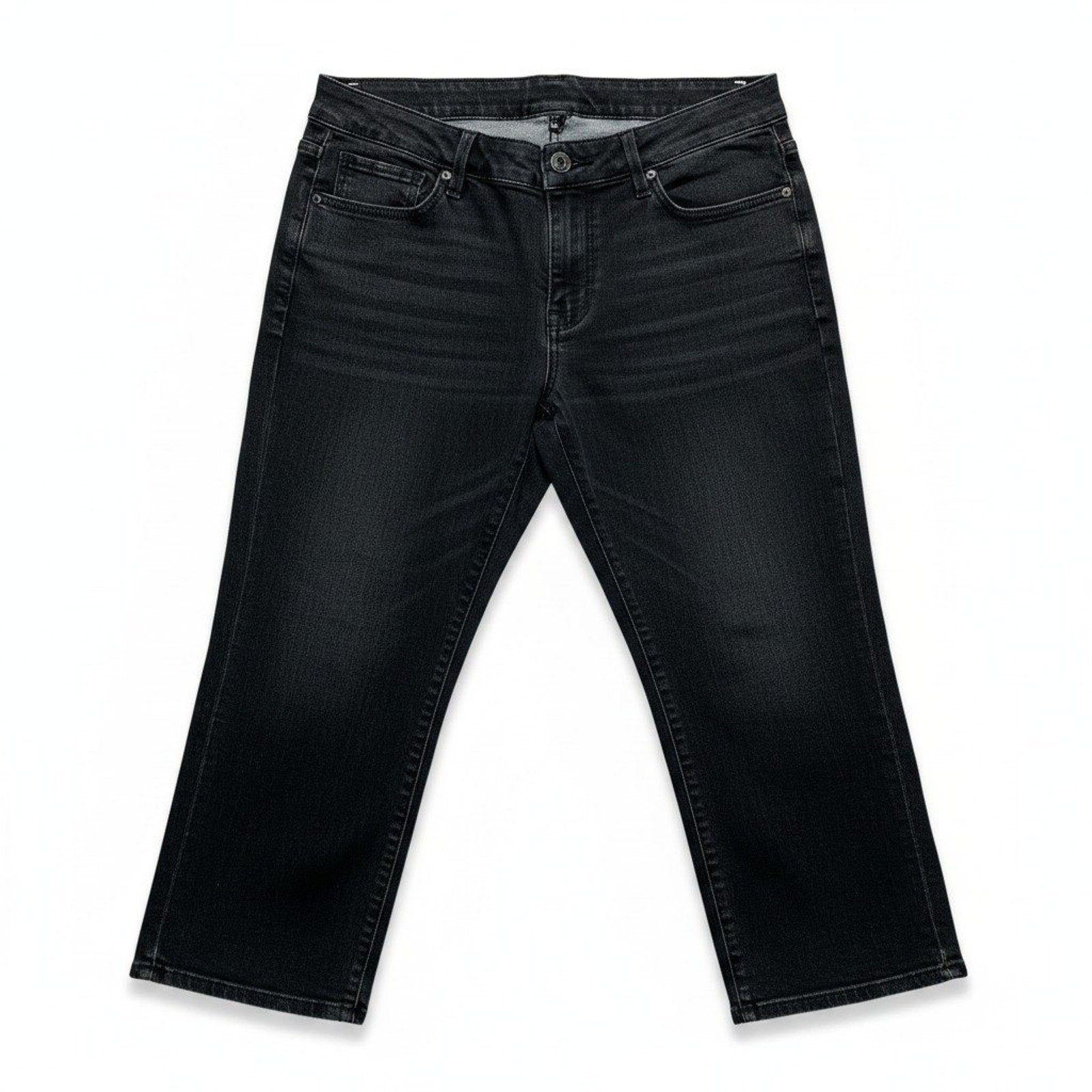 Faded Glory Womens 16 Black Denim Cropped Jeans Casual Boho Capri Pants
