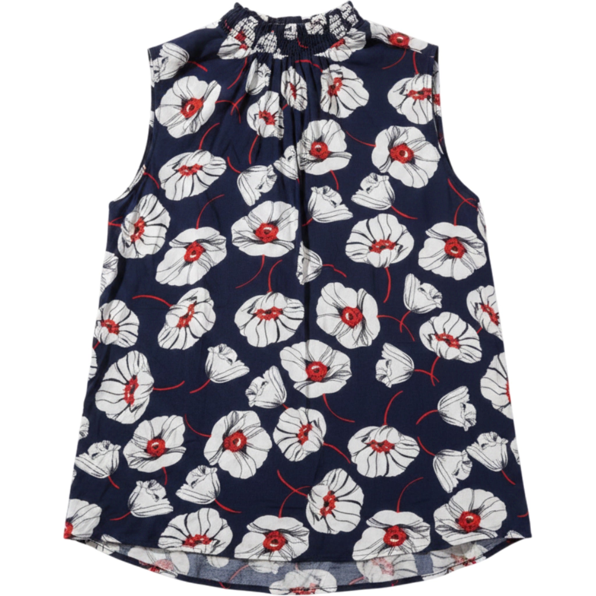 My Michelle Floral Top Womens M Navy Sleeveless Smocked Neck Boho Blouse