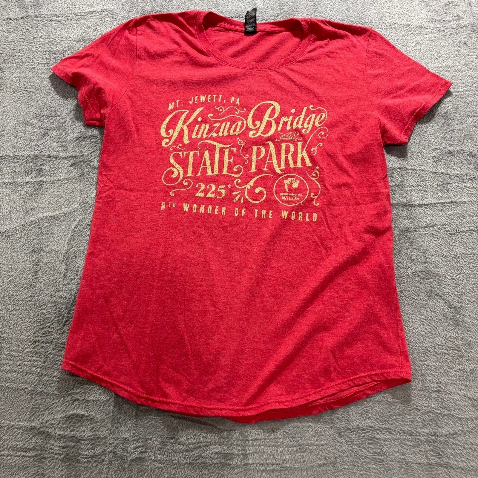 Gildan L Womens Red Kinzua Bridge State Park Graphic Tee Casual Vintage Style