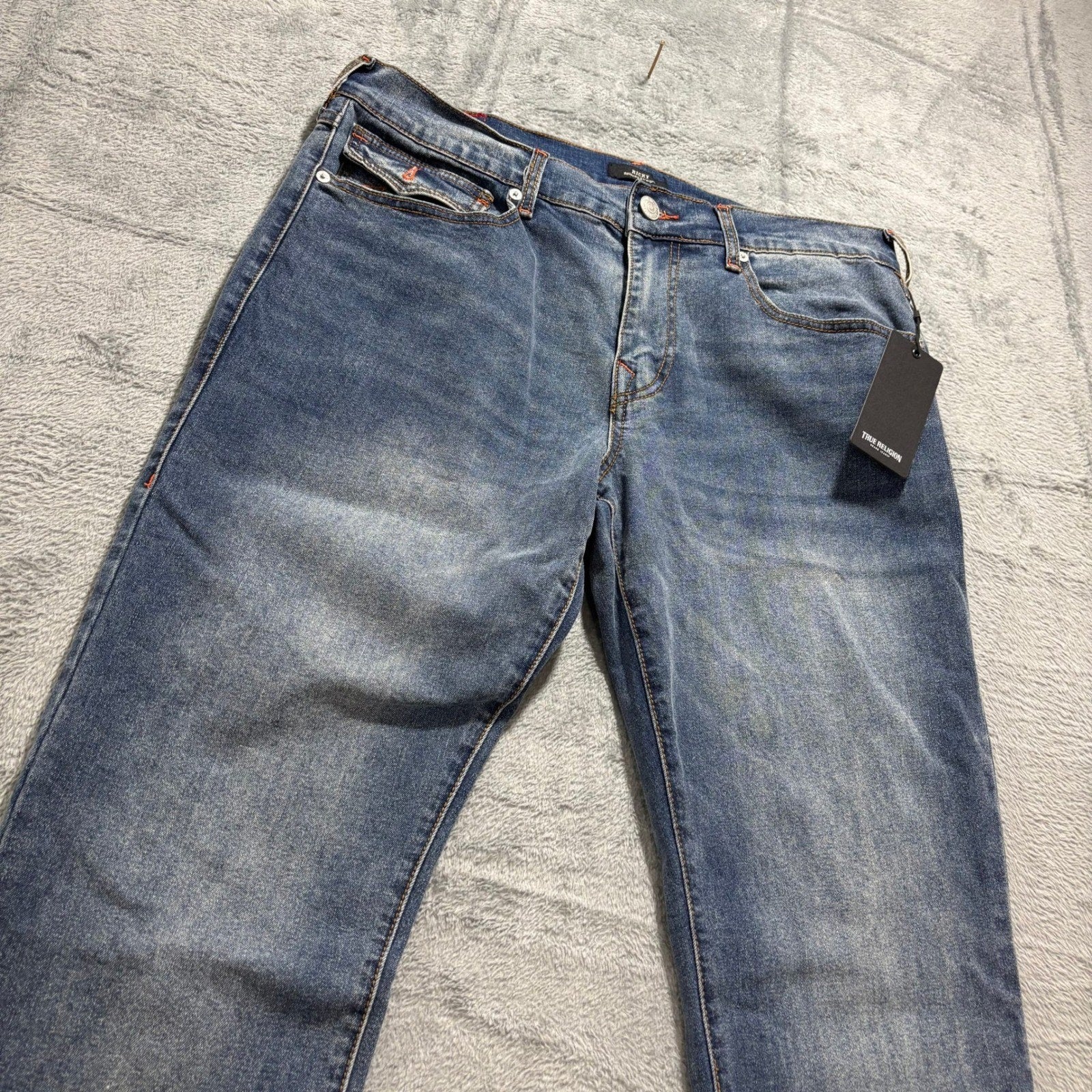 True Religion Ricky Mens 34x34 Blue Relaxed Straight Jeans Flap Pocket Denim Y2K