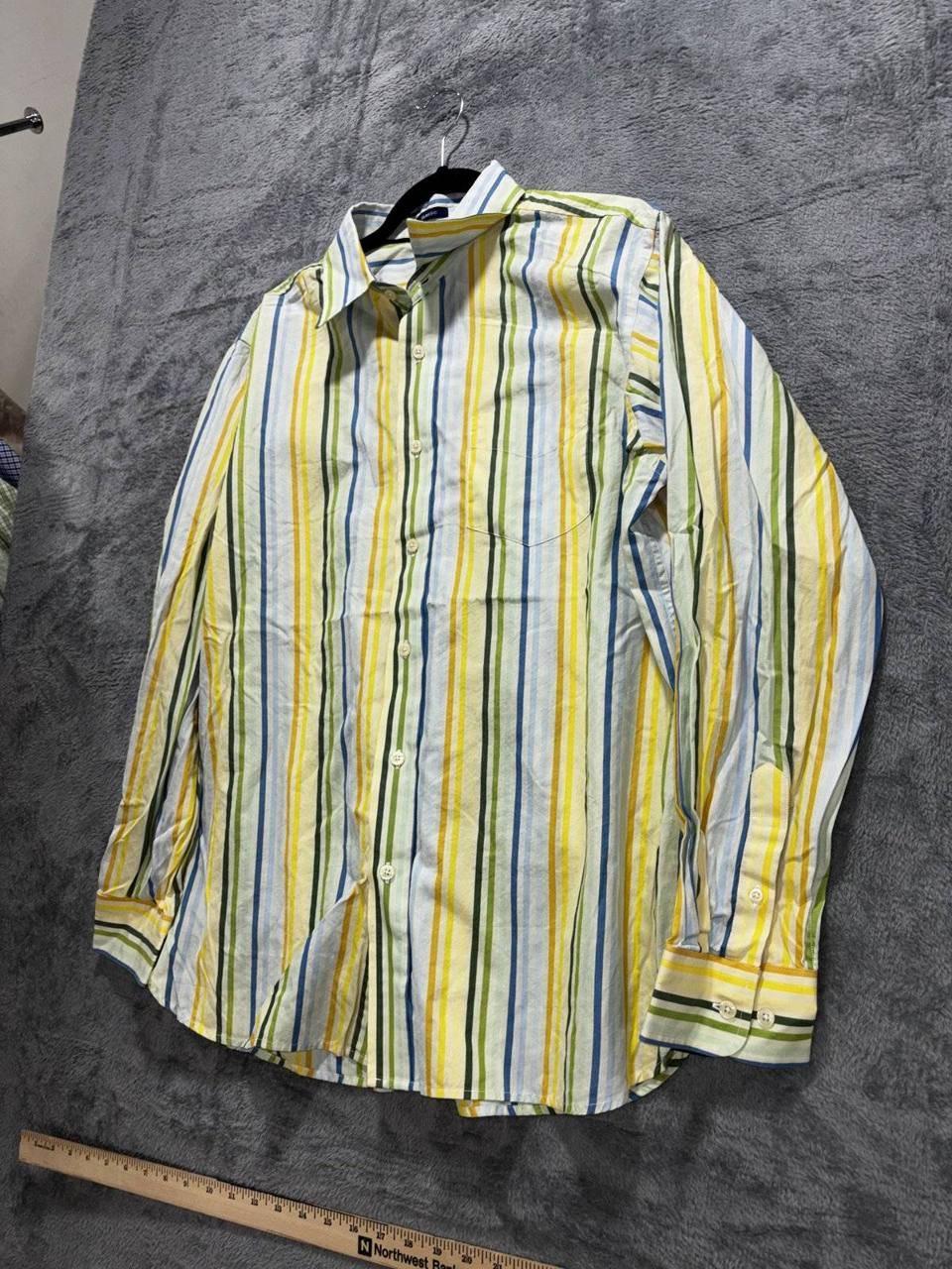 Gap Men's Yellow Blue Green Striped Shirt Size L, photo 3 of 10