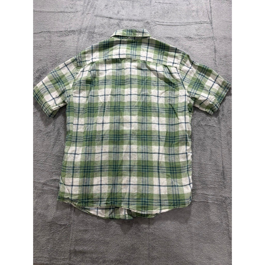 Weatherproof Vintage Shirts Mens L Plaid Linen Button Up Short Sleeve