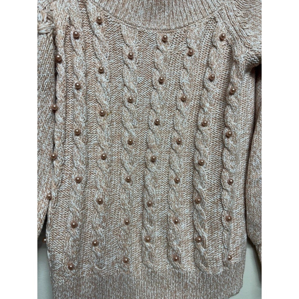 Soho Jeans Cable Knit Pearl Sweater Medium Blush Pink Chunky Cozy Preppy Chic