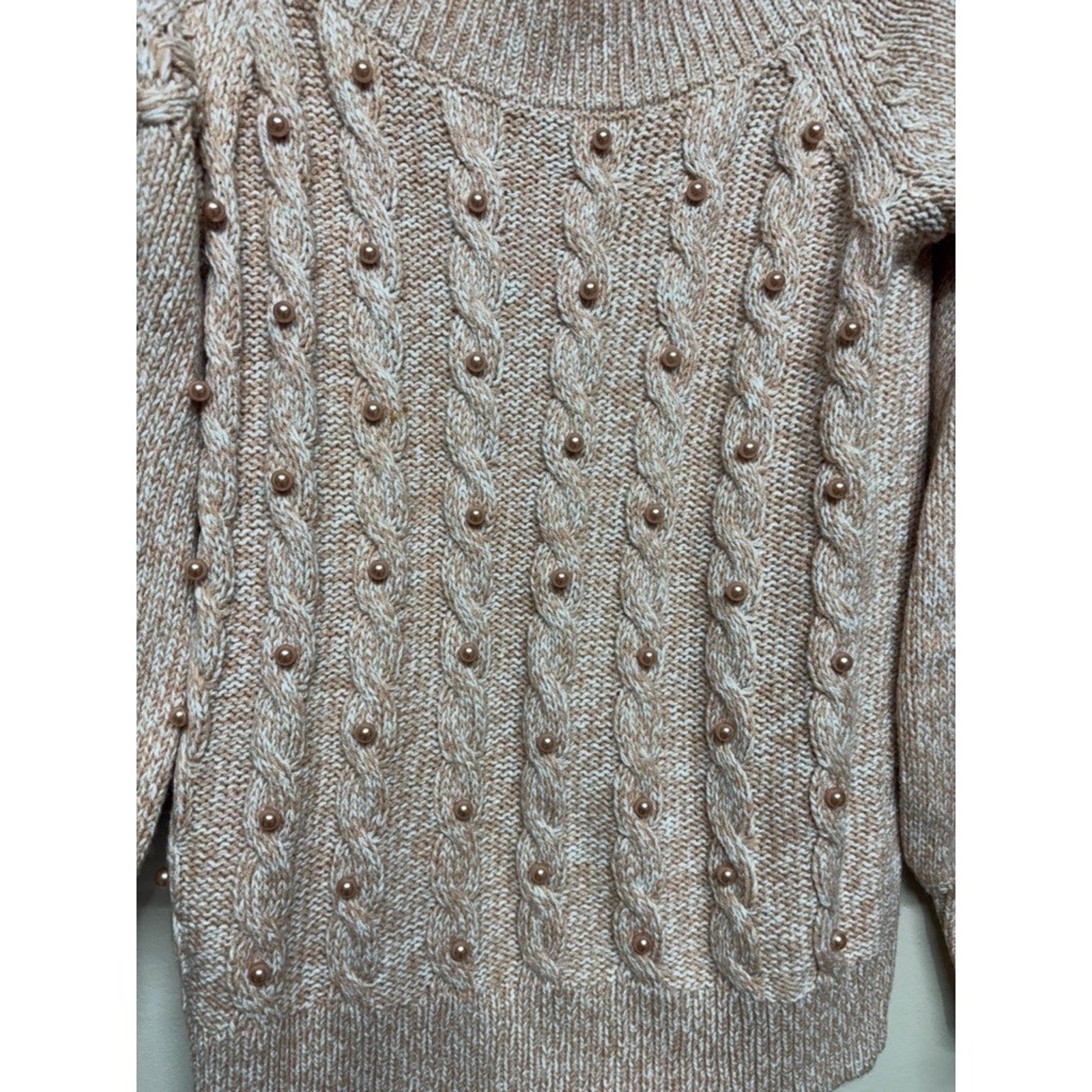 Soho Jeans Cable Knit Pearl Sweater Medium Blush Pink Chunky Cozy Preppy Chic