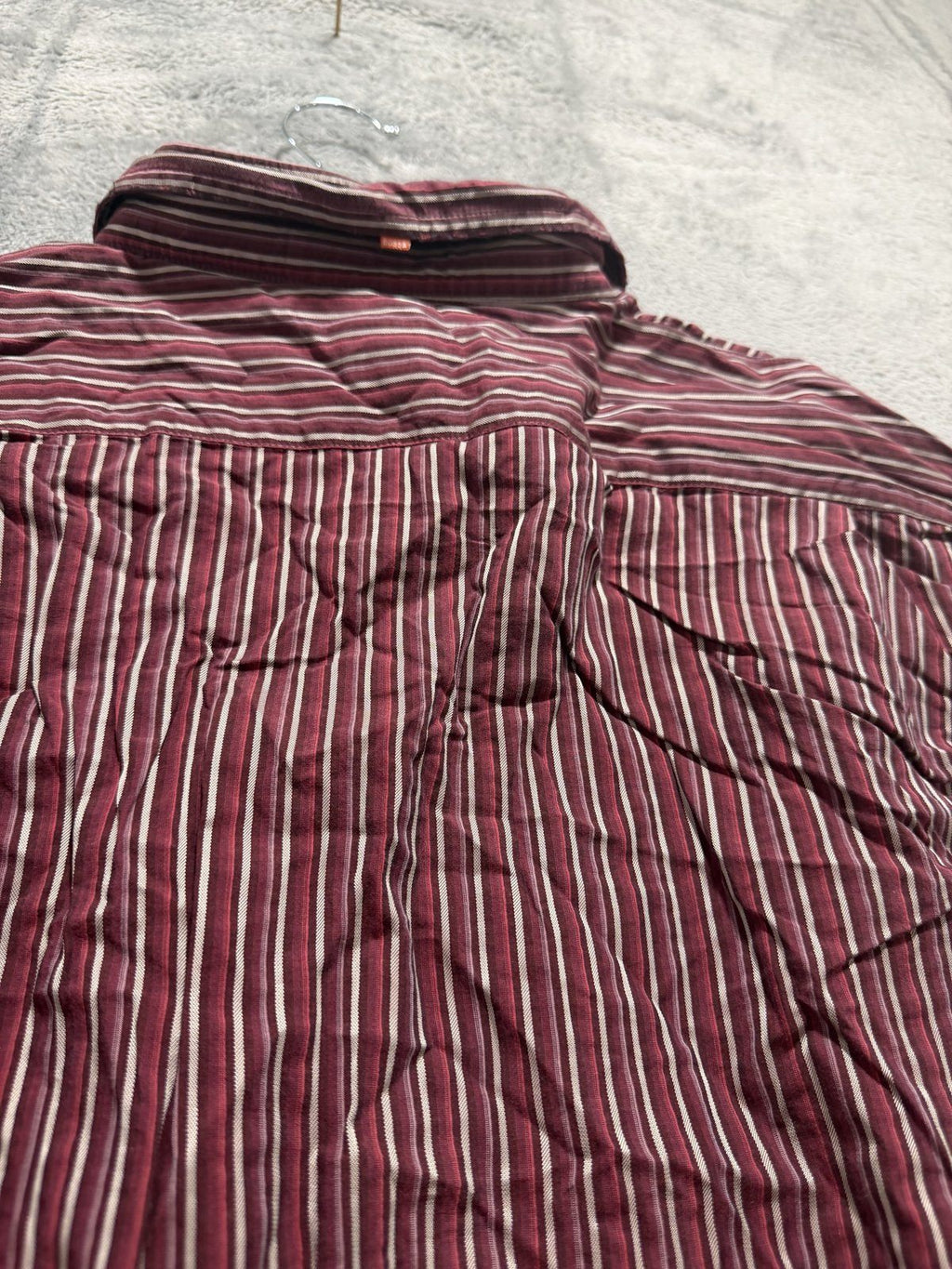 Boss Hugo Boss Mens XXXL Burgundy Striped Long Sleeve Button Up Dress Shirt
