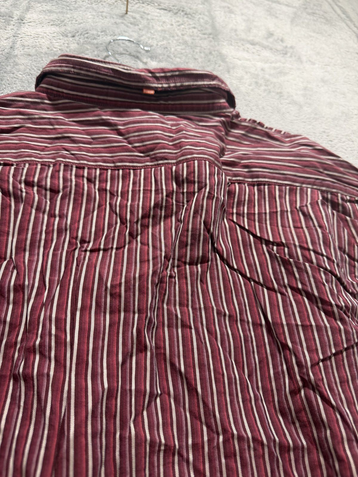 Boss Hugo Boss Mens XXXL Burgundy Striped Long Sleeve Button Up Dress Shirt
