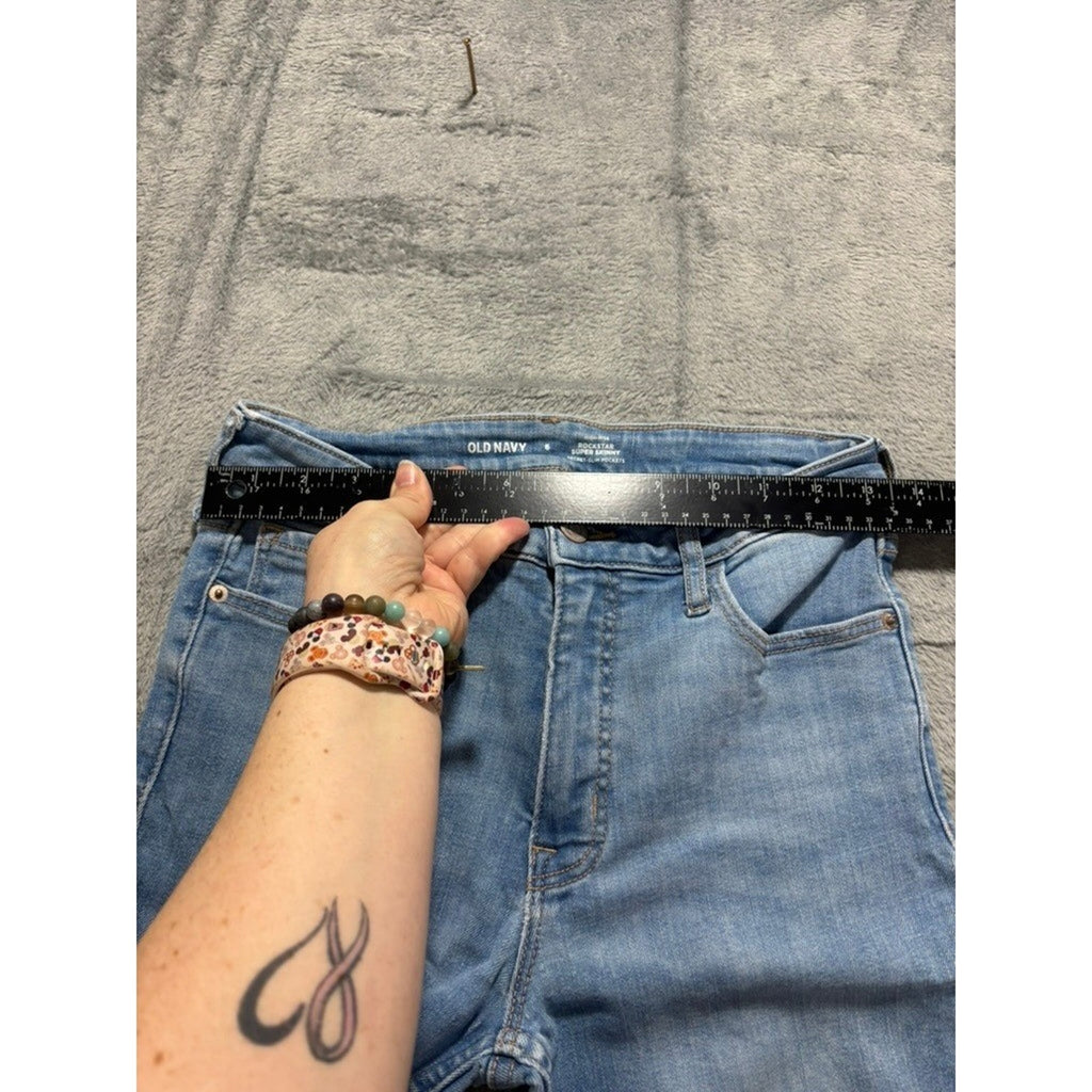 Old Navy Rockstar Super Skinny High Rise Blue Jeans Raw Hem Womens 6 Medium Wash