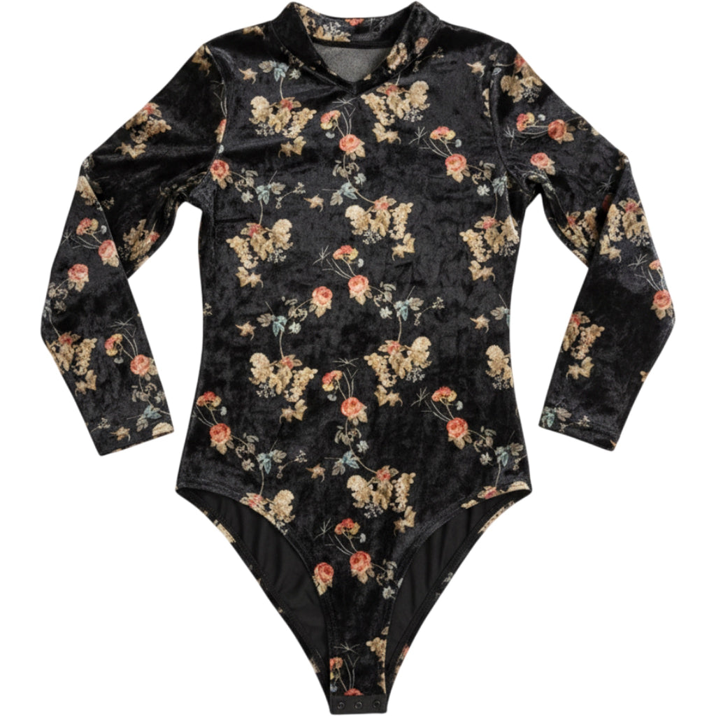 Cider Bodysuit Womens XL Floral Velvet Long Sleeve Grunge Y2K Stretch Top