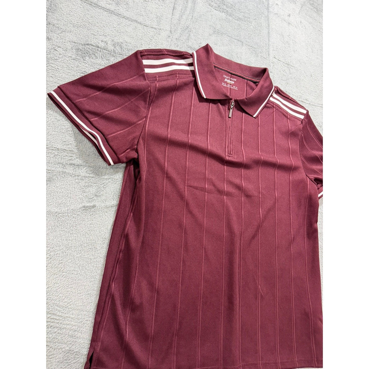 Craft Flow Knitwear Mens XL Burgundy Ribbed Quarter Zip Polo Shirt Tipped Trim