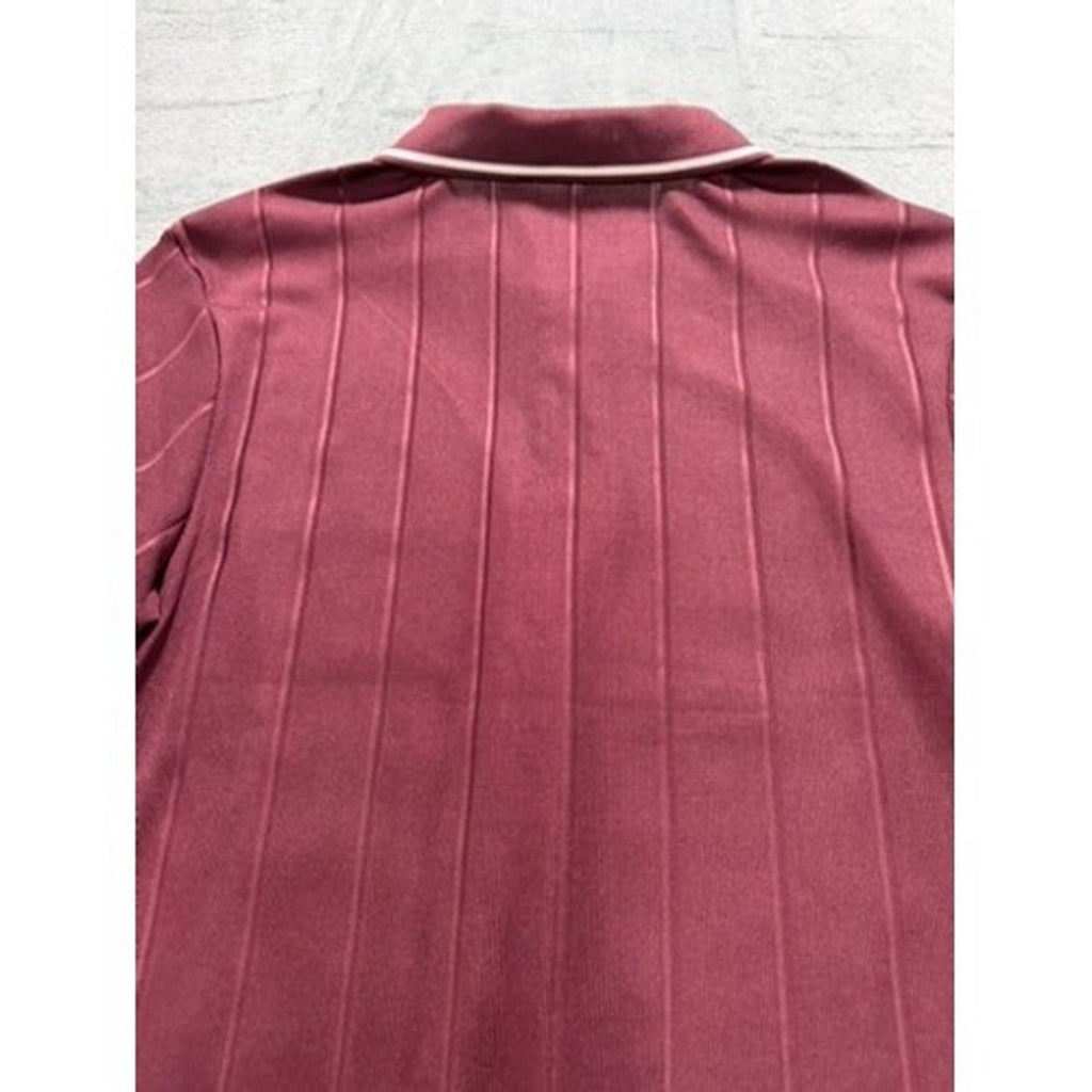 Craft Flow Knitwear Mens XL Burgundy Ribbed Quarter Zip Polo Shirt Tipped Trim
