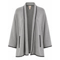 Chicos Grey Black Birds Eye Knit Open Front Cardigan Faux Leather Trim Size 2 L