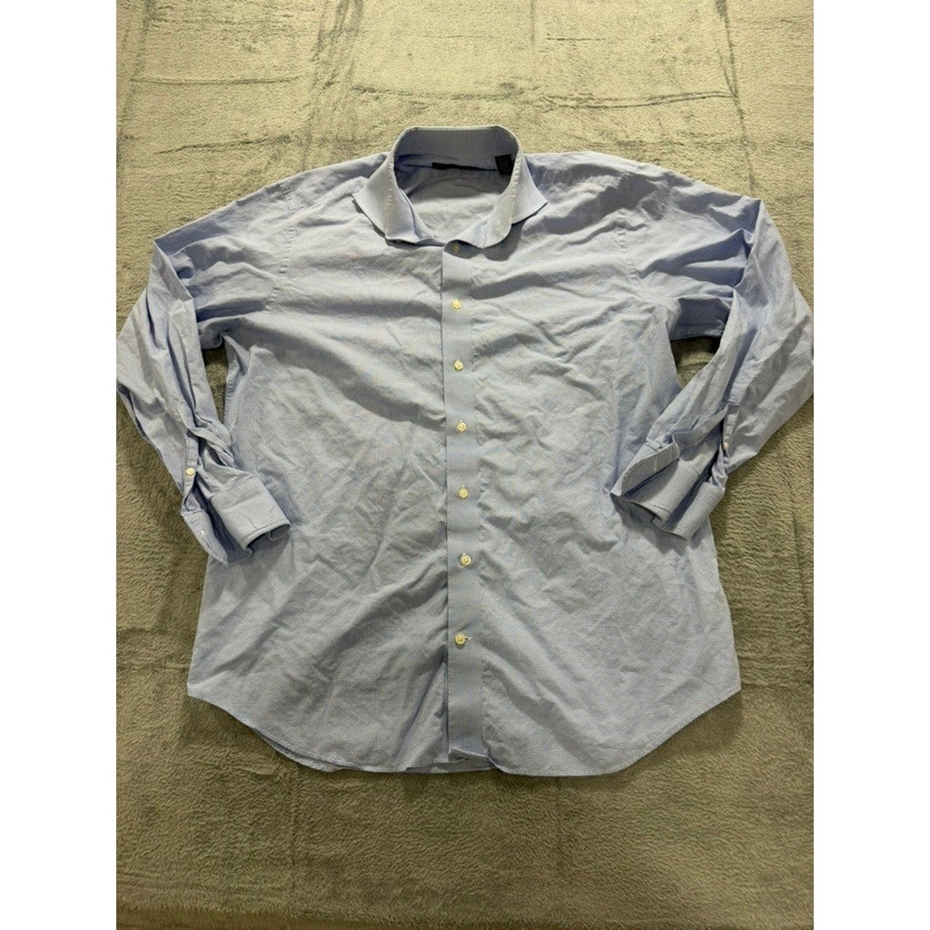 Saks Fifth Avenue Dress Shirt Mens 17 34/35 Blue Check Slim Fit Cotton Button