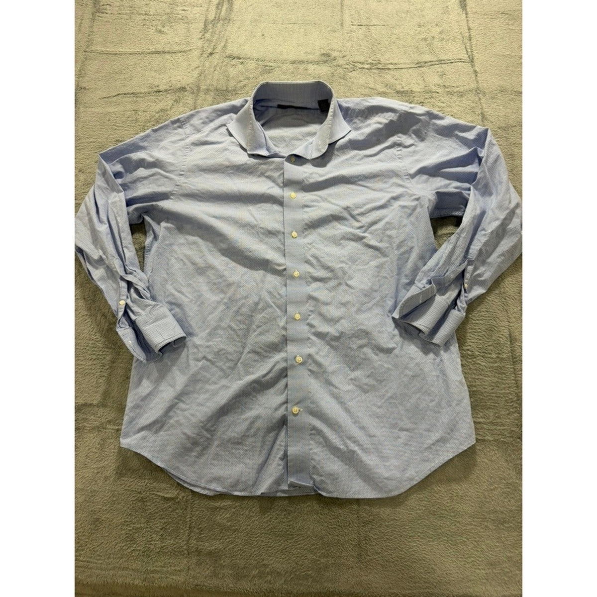 Saks Fifth Avenue Dress Shirt Mens 17 34/35 Blue Check Slim Fit Cotton Button