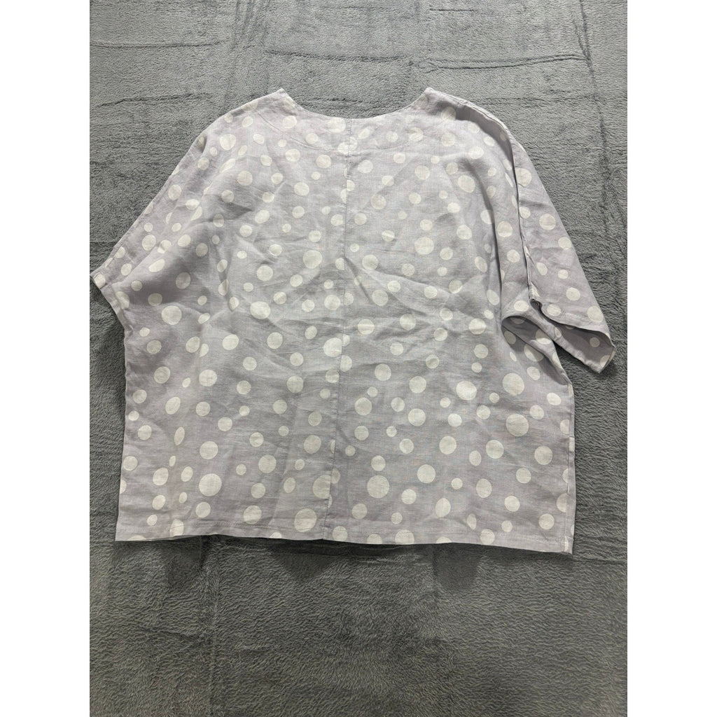 Made Italy Blouse Womens L Polka Dot Linen Oversized Boxy Pocket Minimal